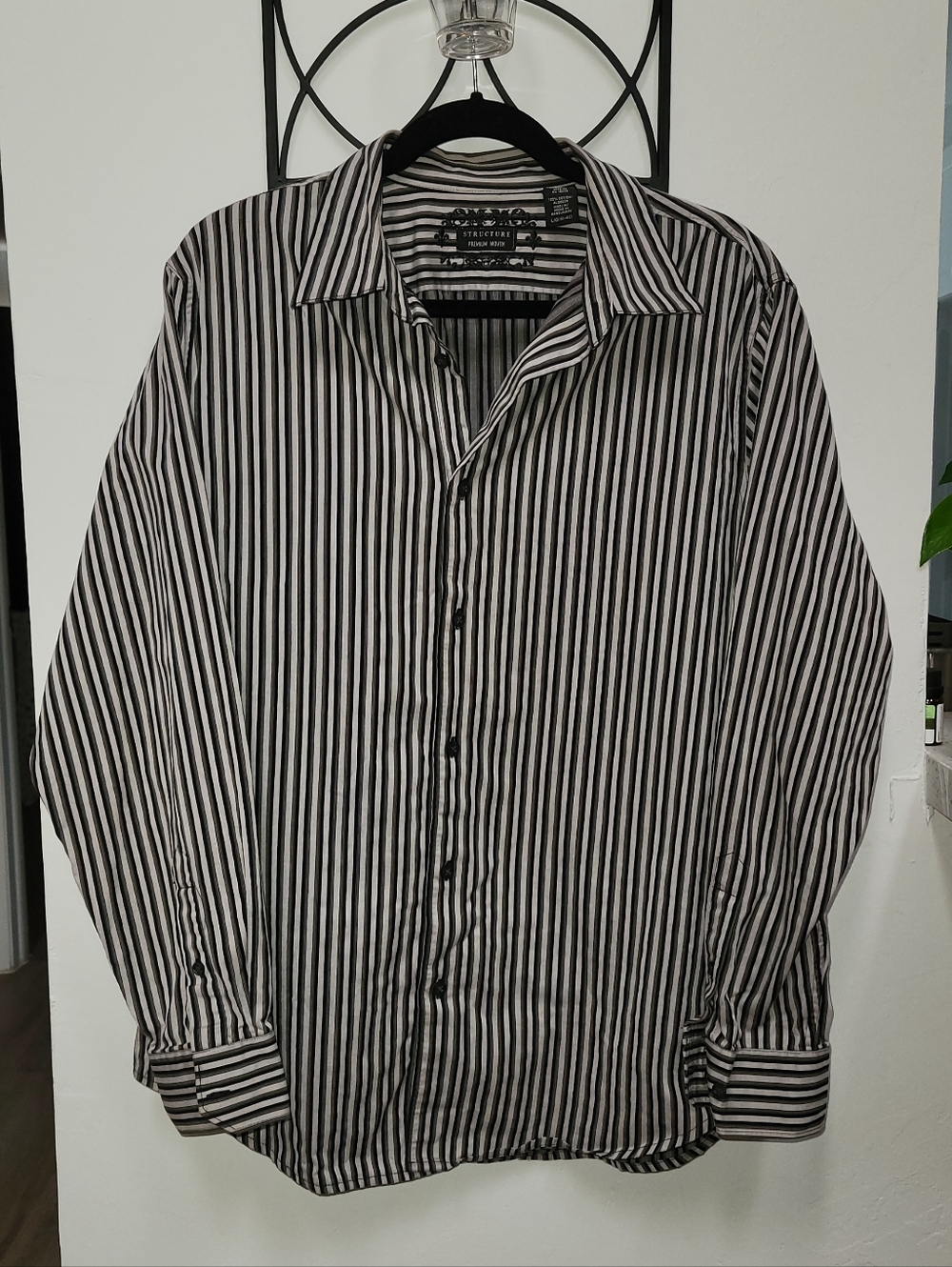VTG 90s Structure Men's Large Long-Sleeve Button-up Striped Cotton Dress Shirt